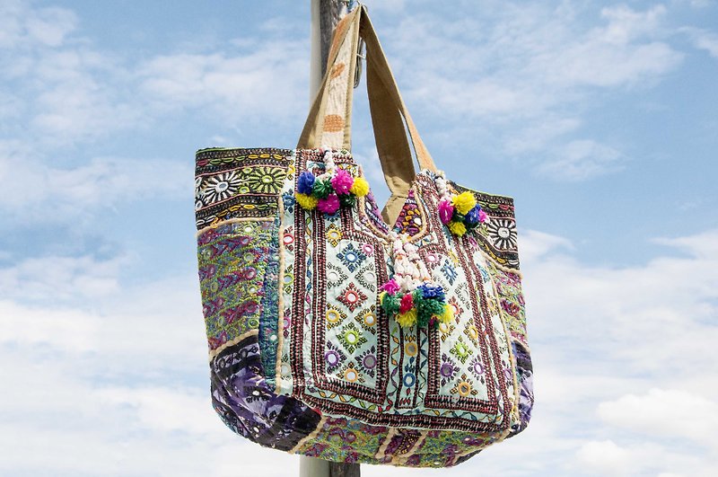 Hand-embroidered cross-body bag, ethnic wind bag, side backpack, shoulder bag, handmade bag, embroidery bag-desert mirror - Messenger Bags & Sling Bags - Cotton & Hemp Multicolor