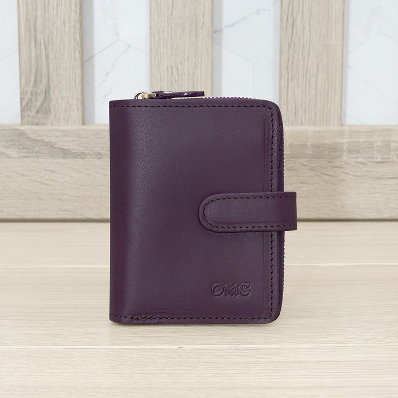 (紫色)歐洲植鞣革文青豎款活頁牛皮短夾94161 - 錢包/皮夾/長短夾 - 真皮 紫色