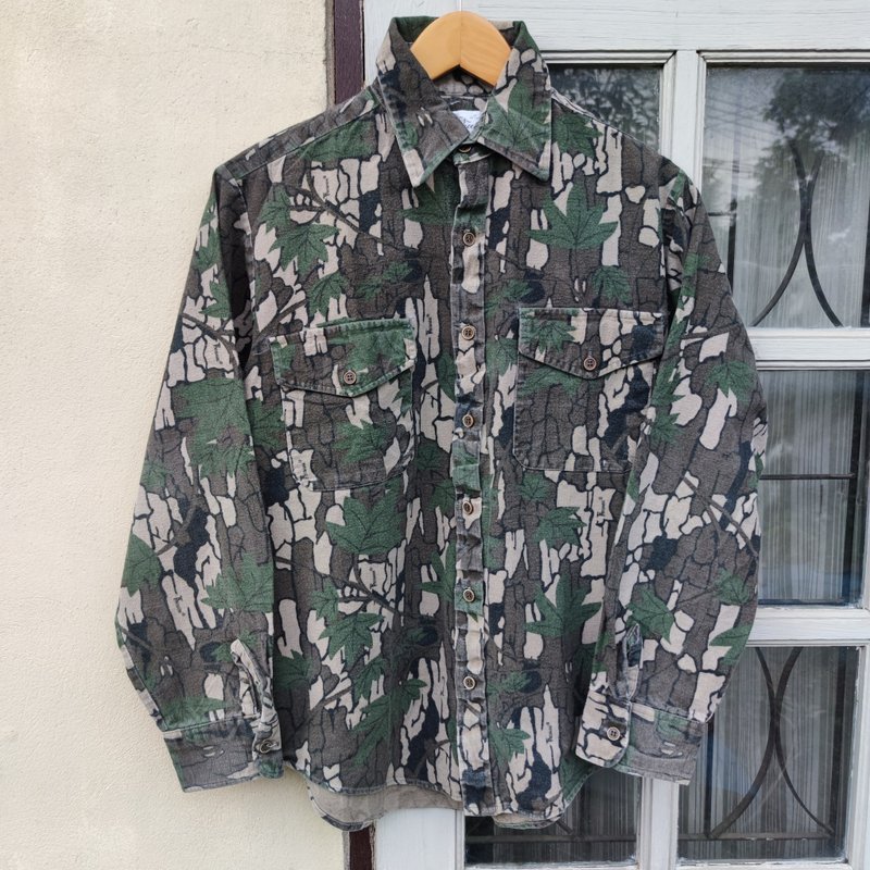 Vintage Cove Creek Mens Treebark Button Up Hunting Shirt - 男襯衫/休閒襯衫 - 棉．麻 綠色
