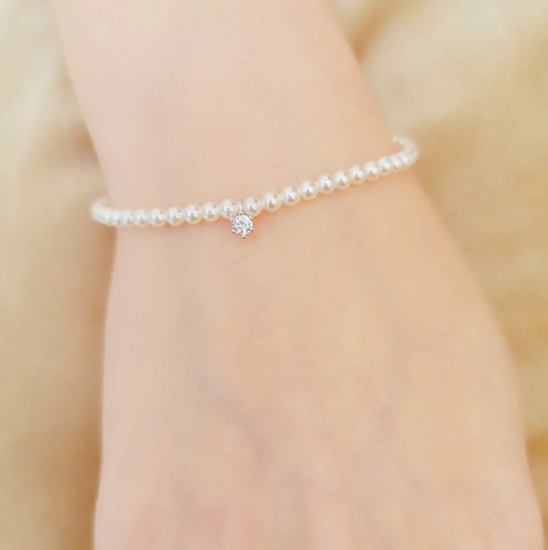 [New Product] Relaxing time island time pearl and diamond bracelet - สร้อยข้อมือ - ไข่มุก สีเงิน