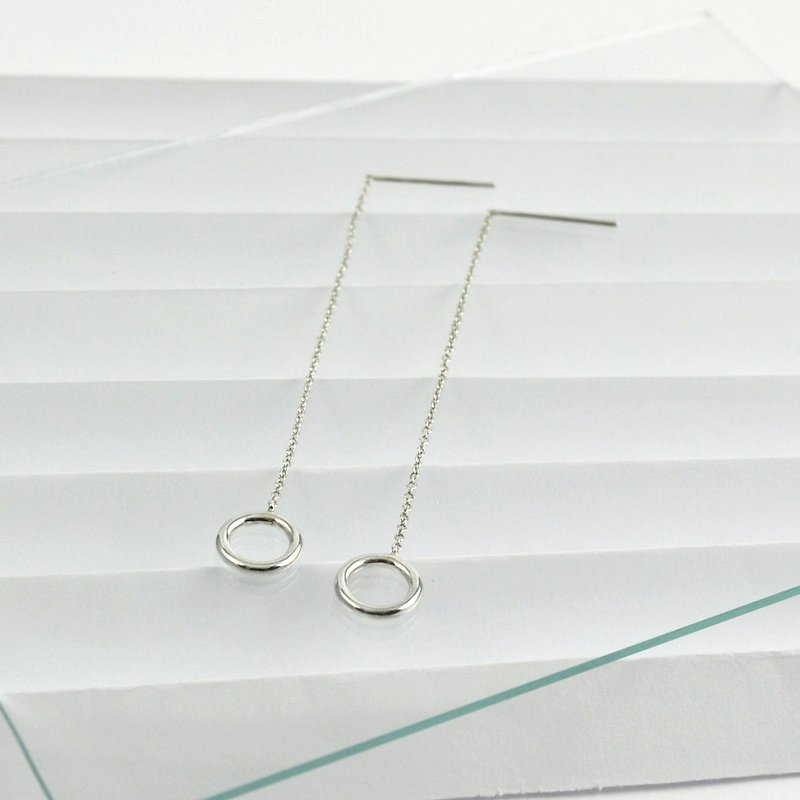 Sterling Silver Circle Threader  Earrings - ต่างหู - เงินแท้ สีเงิน
