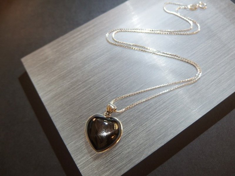 Natural Black Star Stone Heart Shaped Silver Pendant Black Star Diopside Silver Pendant - Necklaces - Gemstone Black