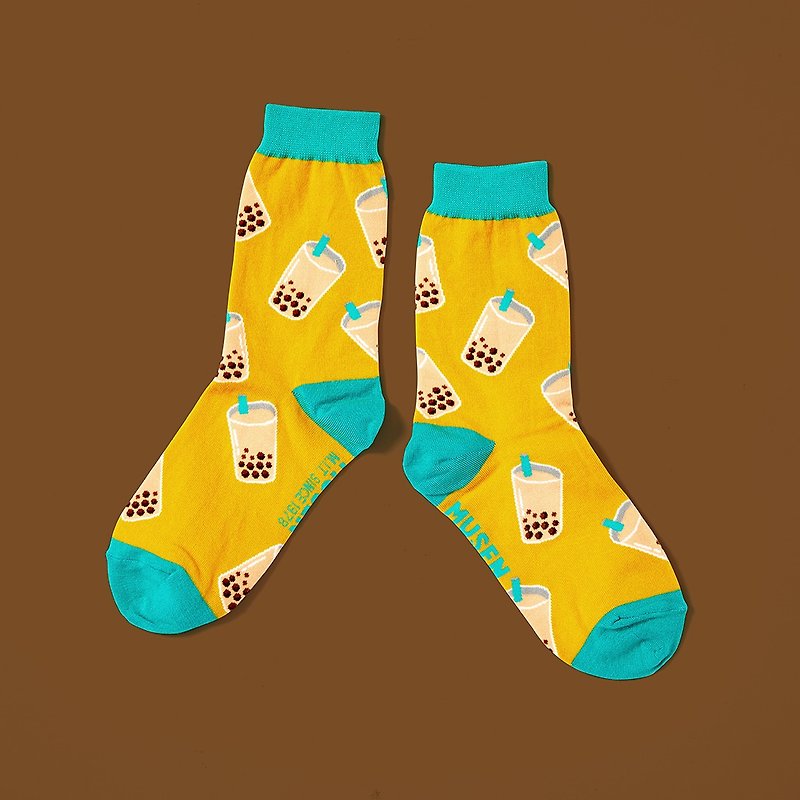 台灣美食針織襪-珍珠奶茶 Bubble Tea 長襪|中筒襪|男女同款 - 襪子 - 棉．麻 多色