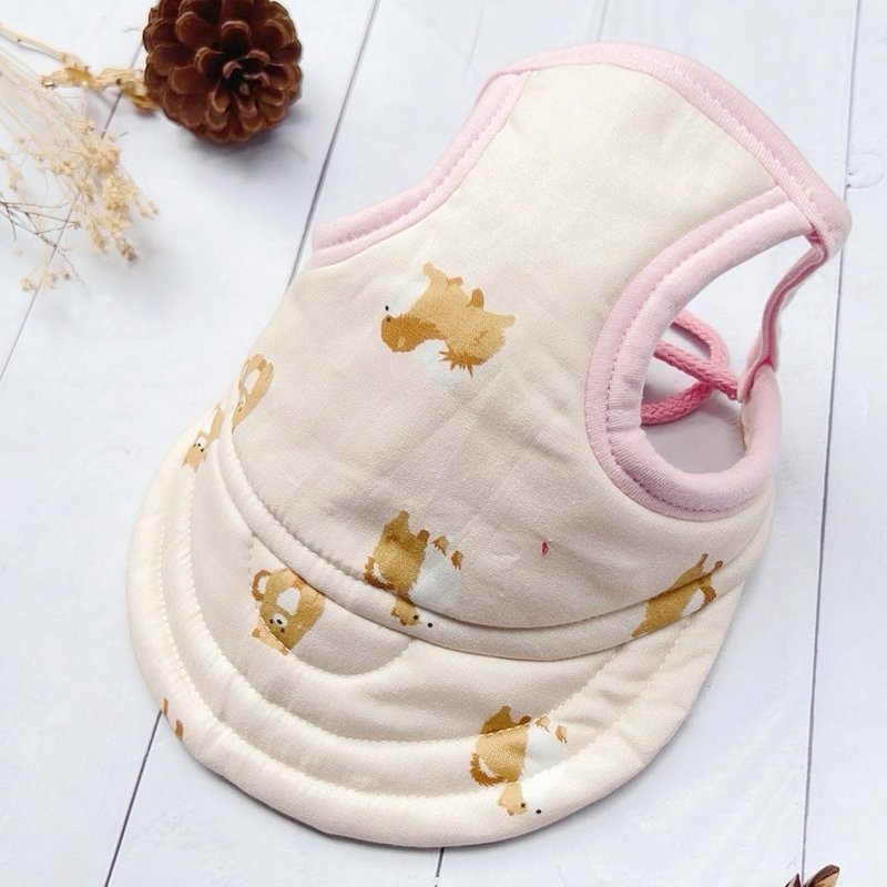 Pink Pomeranian Pet Sun Hat Dog Sun Hat XL - ชุดสัตว์เลี้ยง - ผ้าฝ้าย/ผ้าลินิน สีแดง