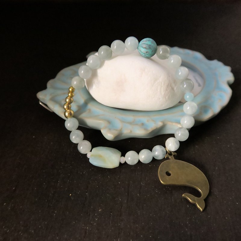 Sea whale [spirituality small hand] sea blue treasure. Tianhe stone brass beaded lap bracelet gift - สร้อยข้อมือ - เครื่องเพชรพลอย สีน้ำเงิน