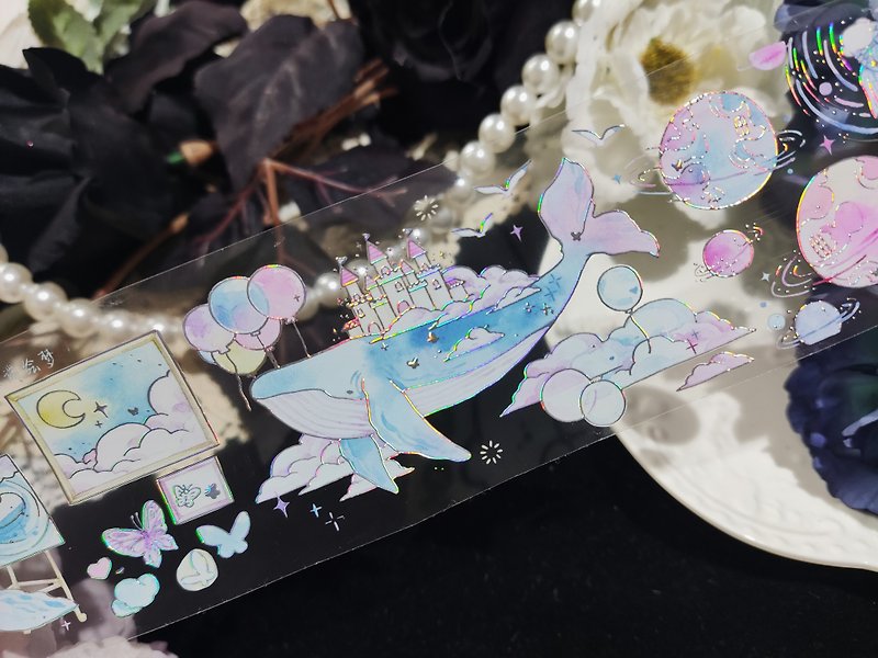 Cloud Painted Dream Whale Window Background PET Tape Hand Account Kuma Collage 10 Meter Roll Kuma Bear Mouth - Washi Tape - Other Materials Multicolor