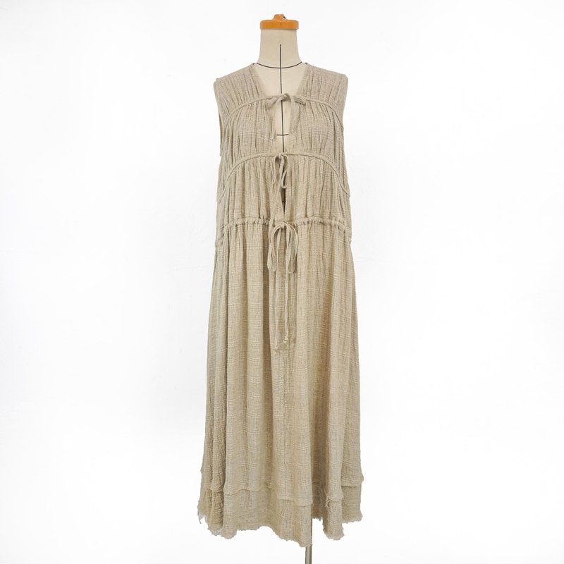 Aman No.86 Fairy Ocean No. 3 wrinkled wide version sleeveless dress linen primary color - ชุดเดรส - ผ้าฝ้าย/ผ้าลินิน 