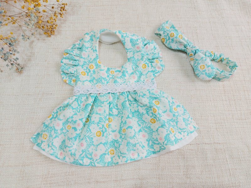 清新小花-圍兜口水巾、髮帶/滿月禮/週歲禮/生日禮--限量布款 - 圍兜/口水巾 - 棉．麻 綠色