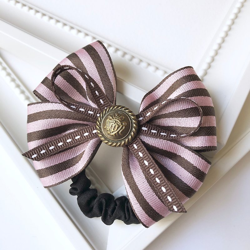 Striped College Style Thin Version Scrunchie/Pink + Coffee - Hair Accessories - Other Materials Brown