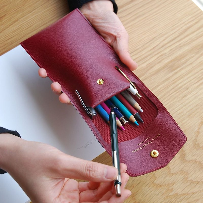 PLEPIC - Treasure Imitation leather buckle pencil case - Burgundy red, PPC93563 - Pencil Cases - Faux Leather Red