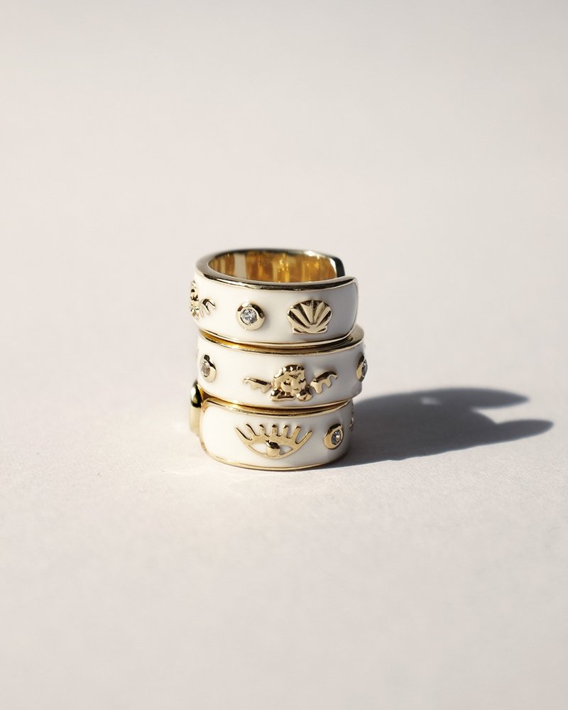 (Gif Box) Three Of Luck Ring | Ivory white enameled - 戒指 - 純銀 白色