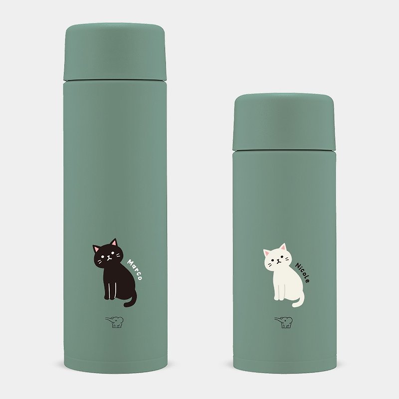 【客製化禮物】坐姿貓咪 英文名 象印不鏽鋼 保溫瓶 保溫杯 PU025 - 保溫瓶/保溫杯 - 不鏽鋼 灰色