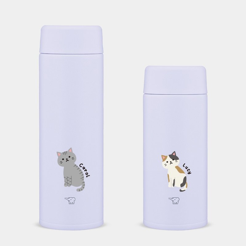 【客製化禮物】坐姿貓咪 英文名 象印不鏽鋼 保溫瓶 保溫杯 PU025 - 保溫瓶/保溫杯 - 不鏽鋼 紫色