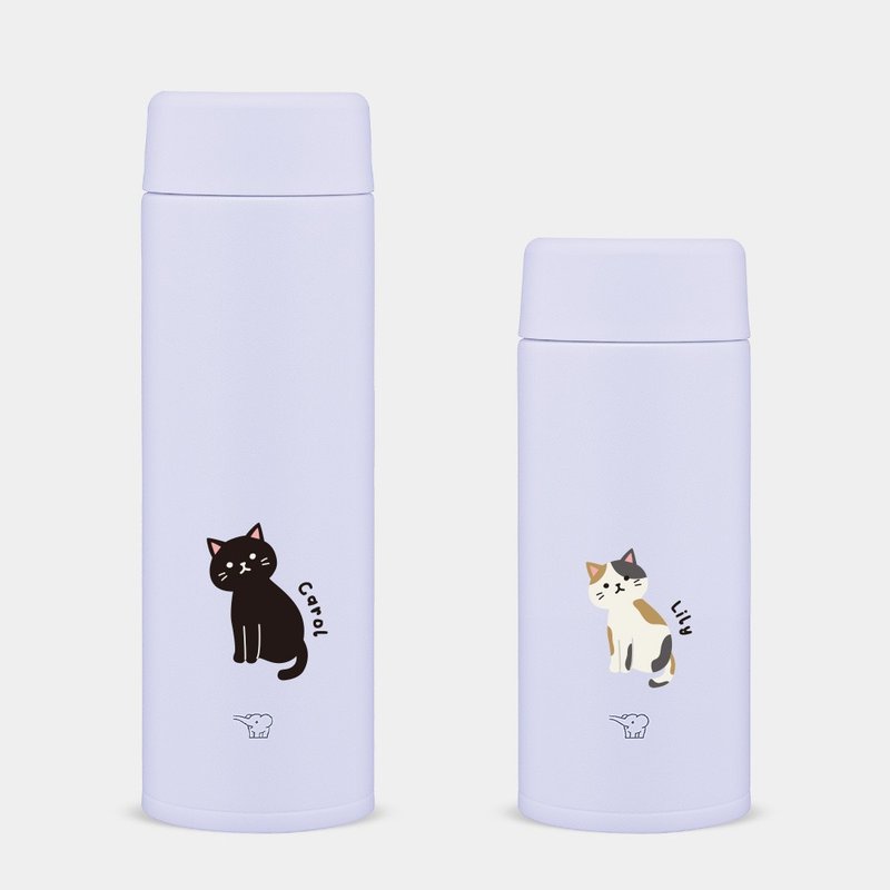 【客製化禮物】坐姿貓咪 英文名 象印不鏽鋼 保溫瓶 保溫杯 PU025 - 保溫瓶/保溫杯 - 不鏽鋼 紫色