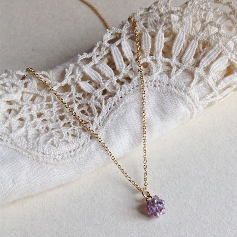 14kgf small amethyst and vintage glass grains of pebbly necklace 337 - Necklaces - Gemstone Purple