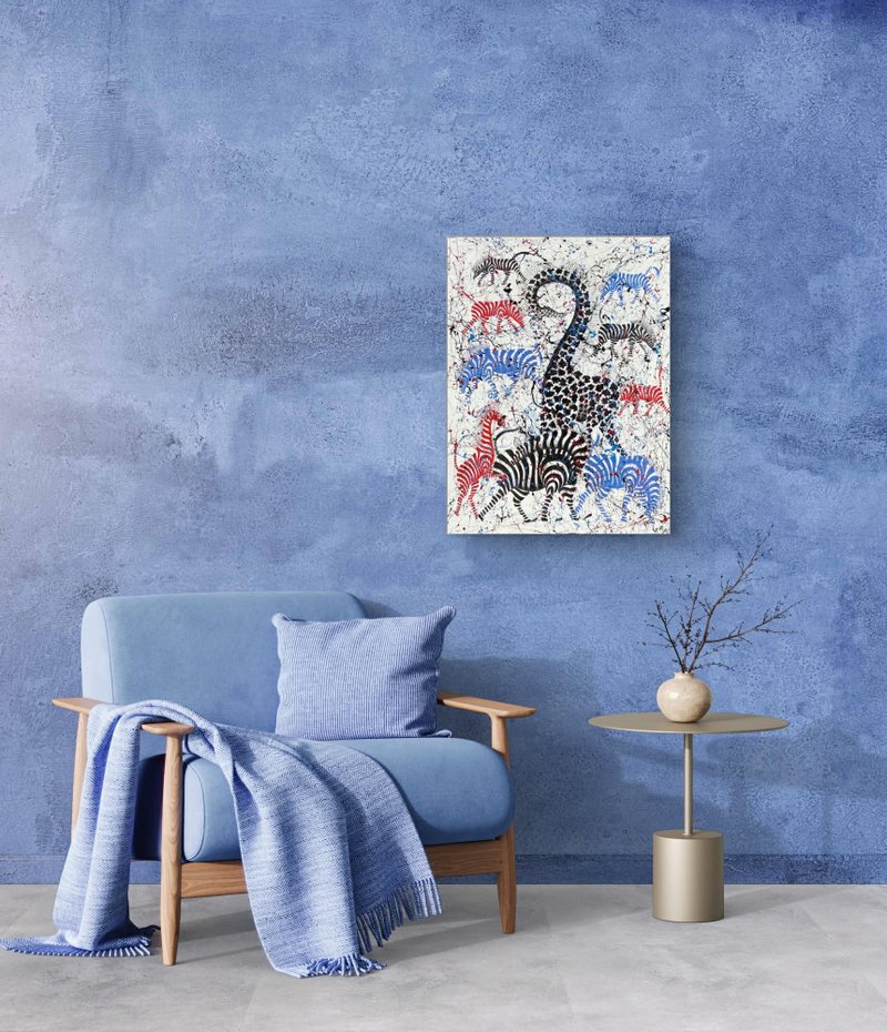 【V148 長頸鹿與斑馬】坦尚尼亞手繪無框畫,掛畫 - 海報/掛畫 - 其他材質 