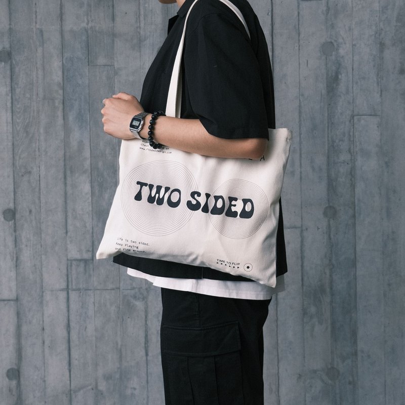 TWO SIDED | 帆布袋 Tote Bag 單肩袋 托特包 - 手提包/手提袋 - 棉．麻 白色
