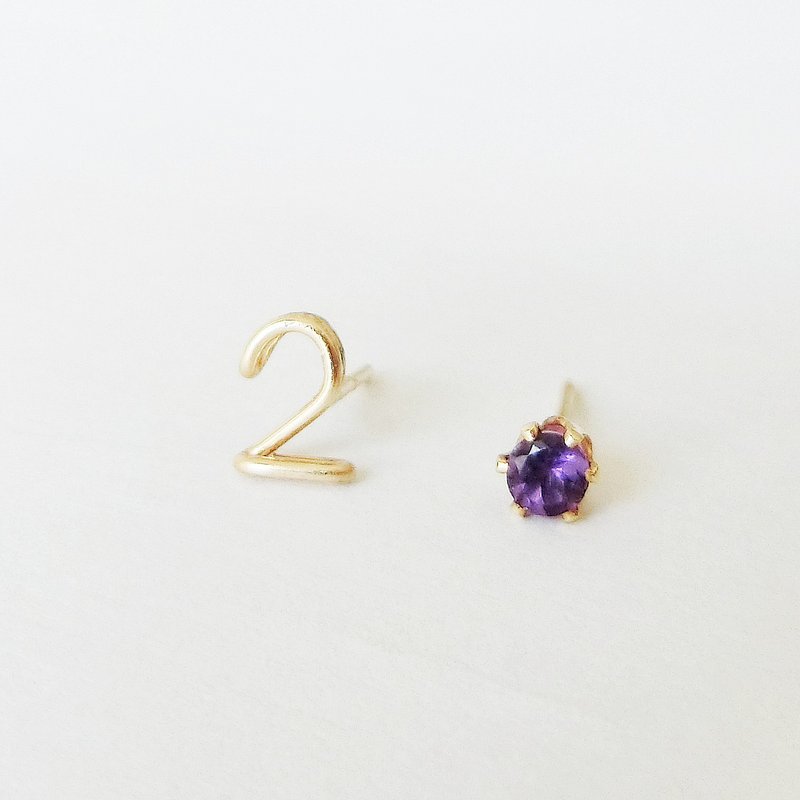 Hitotsubu numbers and birthstone stud earrings [10k gold] - Earrings & Clip-ons - Other Metals Gold