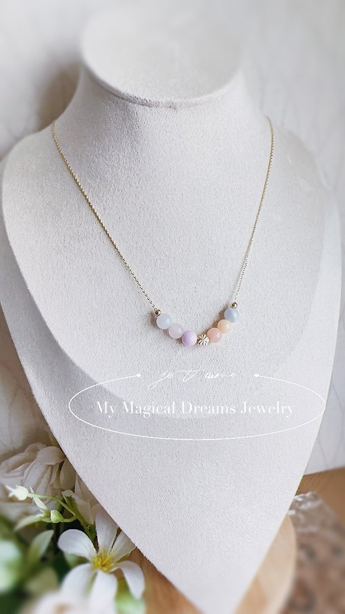 My Magical Dreams Jewelry Natural Morganite Agates Blossom Pendant Gold Necklace