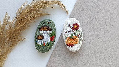 LittlePrincessDiana 蘑菇髮夾 南瓜髮夾 森林飾品 繡花夾
