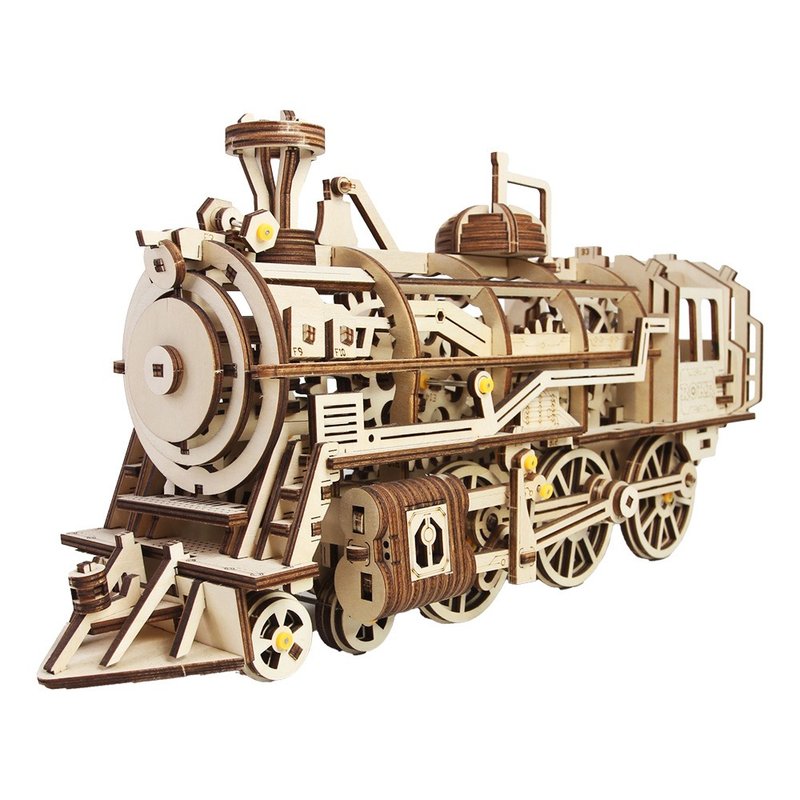 RoboTime Steam Locomotive-3D wooden puzzle model LK701 (company product) - ของวางตกแต่ง - วัสดุอื่นๆ สีนำ้ตาล