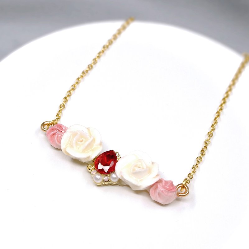 Elegant Rhinestone floral necklace =Flower Piping= Customizable - สร้อยคอ - ดินเหนียว สีแดง