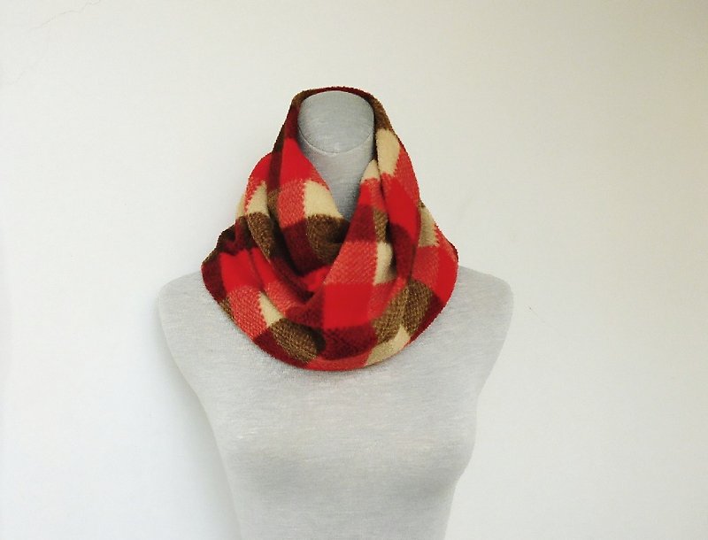 Linen low-key red roll neck knit fleece brushed fleece scarves around the neck circumference small - ผ้าพันคอถัก - ผ้าฝ้าย/ผ้าลินิน สีแดง
