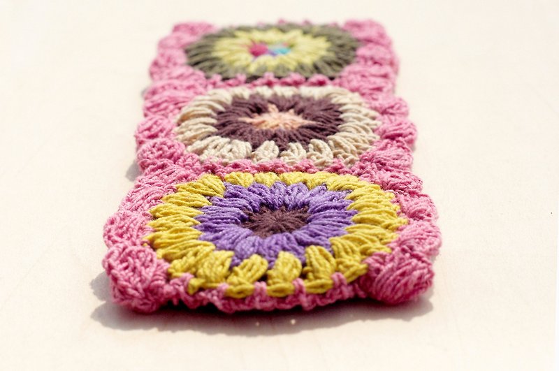 Hand-woven cotton hair band / braid colorful ribbon - pink crocheted colorful flowers (a handmade limited edition) - เครื่องประดับผม - กระดาษ 