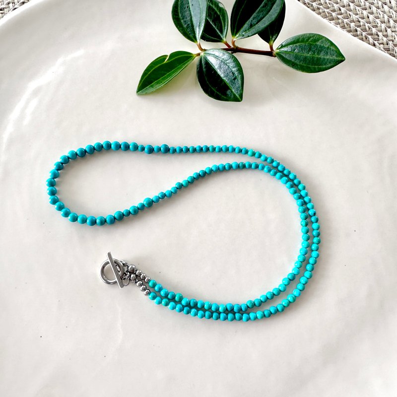 Natural stone turquoise necklace Surgical stainless Stainless Steel Summer limited edition / Handmade - สร้อยคอ - วัสดุอื่นๆ สีน้ำเงิน