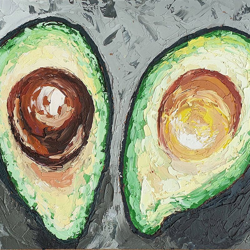 Avocado Painting Fruit Original Art Food Artwork Vegetable Fruits Eating WallArt - 海報/掛畫/掛布 - 其他材質 綠色