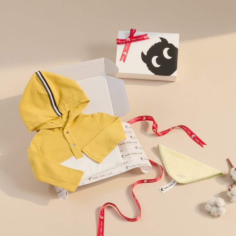 客製化彌月禮盒 新生兒禮物 Sport 連帽包屁衣 bbc有機棉童裝 - 包屁衣/連身衣 - 棉．麻 黃色