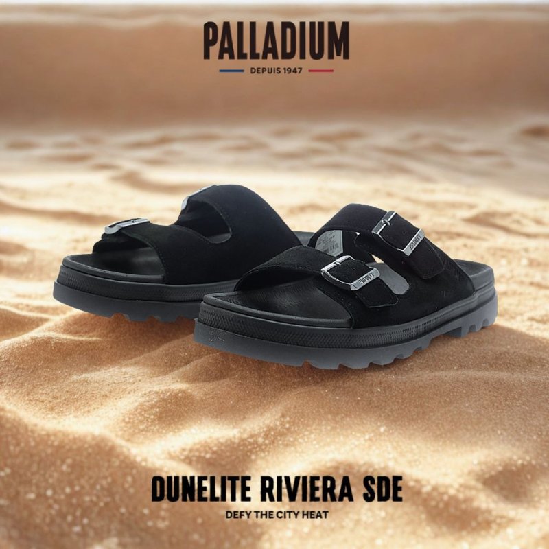 PALLADIUM DUNELITE RIVIERA SDE輕量麂皮拖鞋 男女共款 黑 74455 - 拖鞋 - 其他材質 