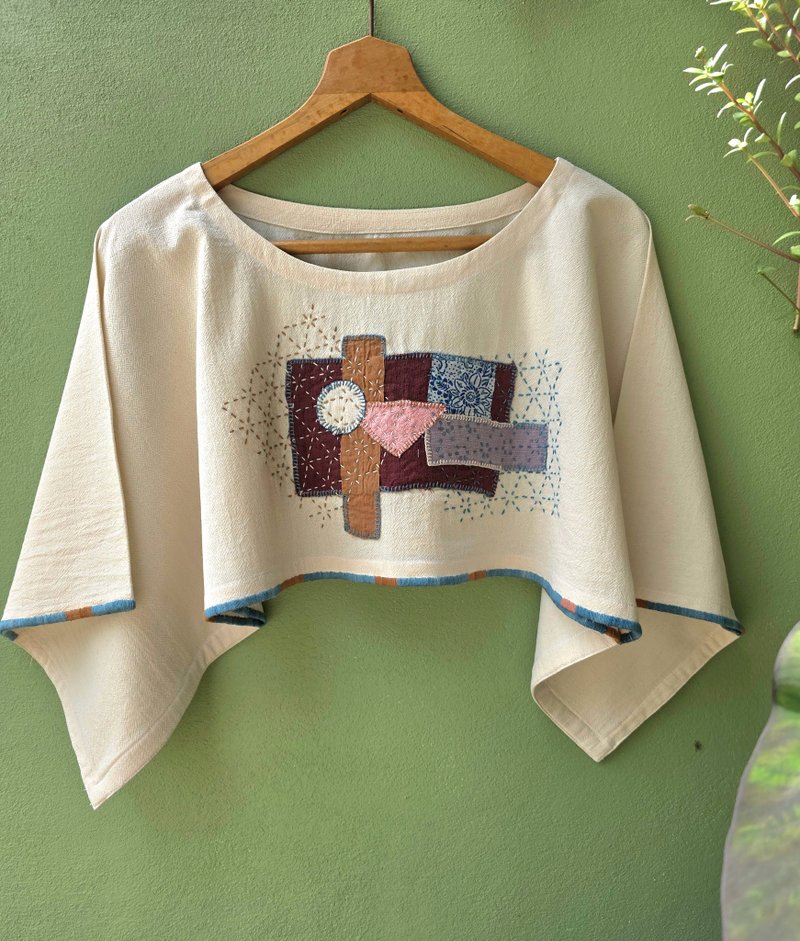 Long sleeve crop top - 女上衣/長袖上衣 - 棉．麻 白色