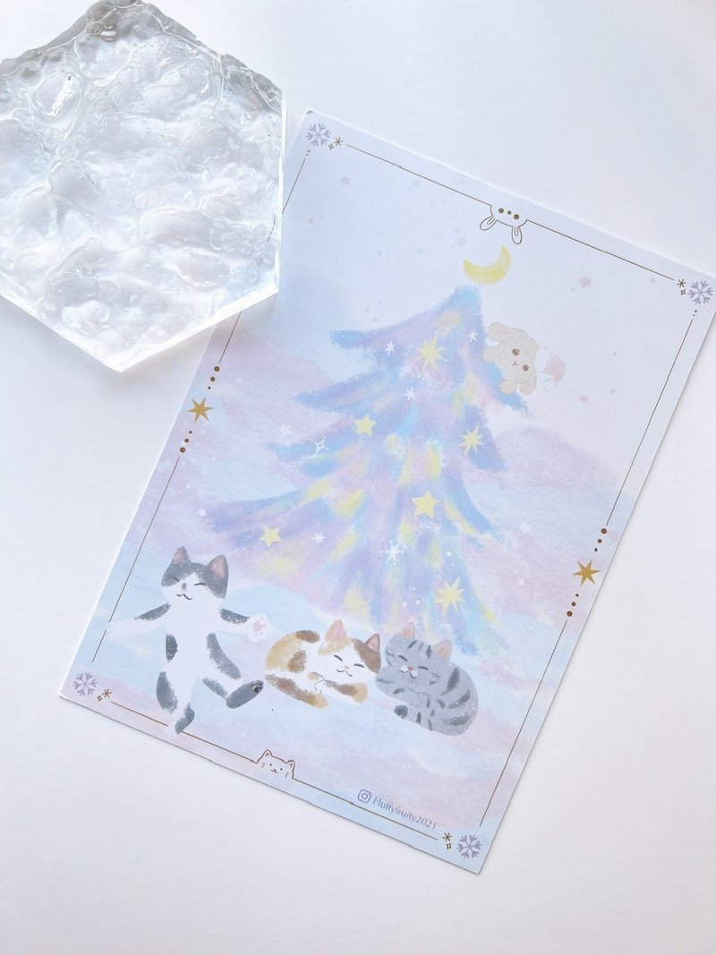 Christmas card cat pet cute neko pastel dreamy - การ์ด/โปสการ์ด - กระดาษ หลากหลายสี