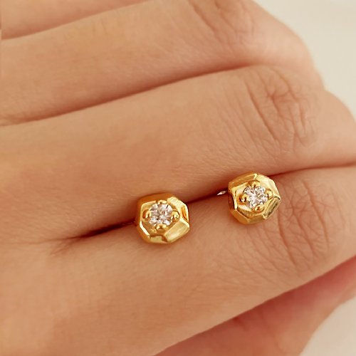 CRéAM 【CReAM】預購-Eunice 歐美玫瑰包鑽亮鑽迷你S925純銀鍍金色耳環