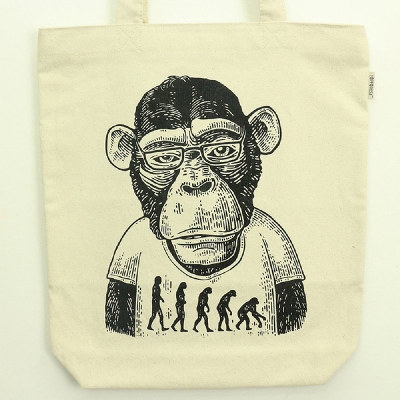 棉帆布拉鏈手提袋 猿人 B04027 - 手提包/手提袋 - 棉．麻 白色