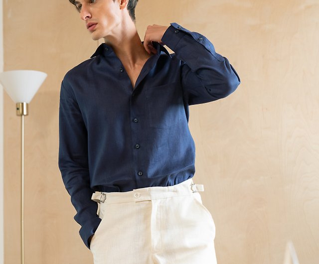 Men's linen shirt, Weekday Solstice , Blue, spread collar with