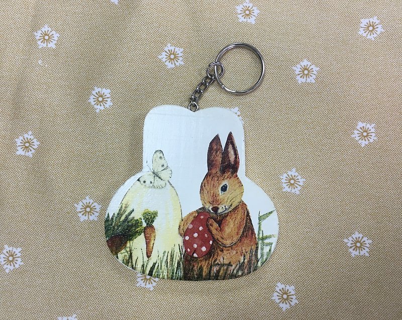 勿忘我 小禮 可愛兔木器吊飾 鑰匙圈 特製品 獨一無二 復活節 - 鑰匙圈/鑰匙包 - 木頭 白色