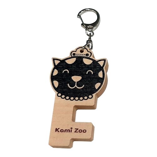 PRINT+SHAPE 木質手機架鑰匙圈 小金貓 客製化禮物 鑰匙包 手機支架 吊飾 動物