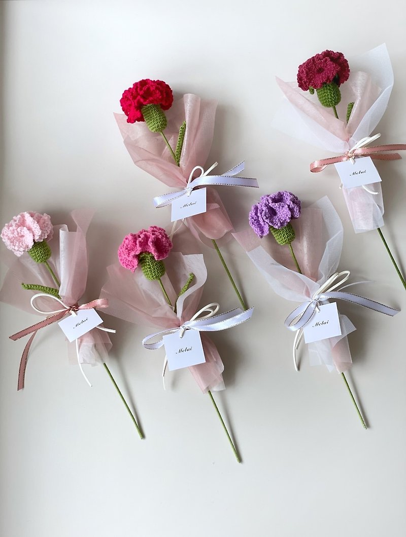 Knit/Crochet Carnation Mother's Day Gift/Flower Gift/Bouquet - ช่อดอกไม้แห้ง - ผ้าฝ้าย/ผ้าลินิน 