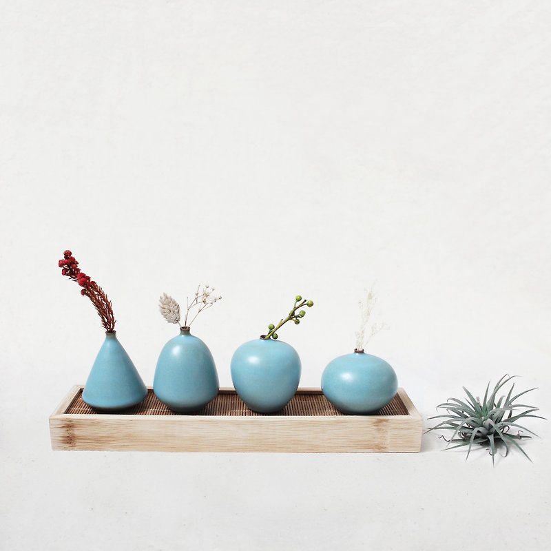 Handmade ceramic mini flower combination set (light blue) - Pottery & Ceramics - Pottery Blue