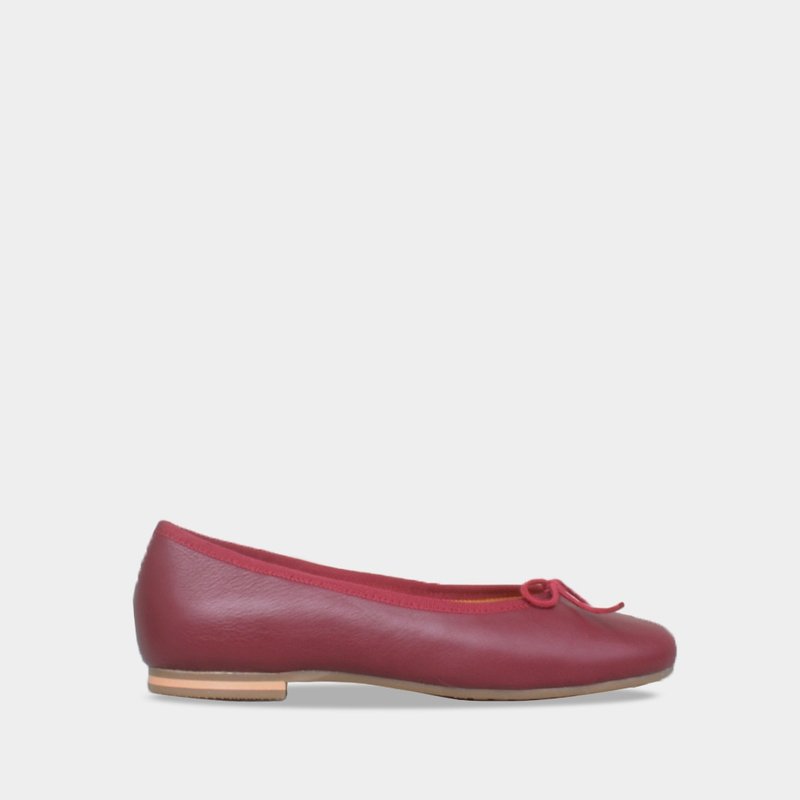 15606 酒紅 手工娃娃鞋 - 娃娃鞋/平底鞋 - 真皮 紅色