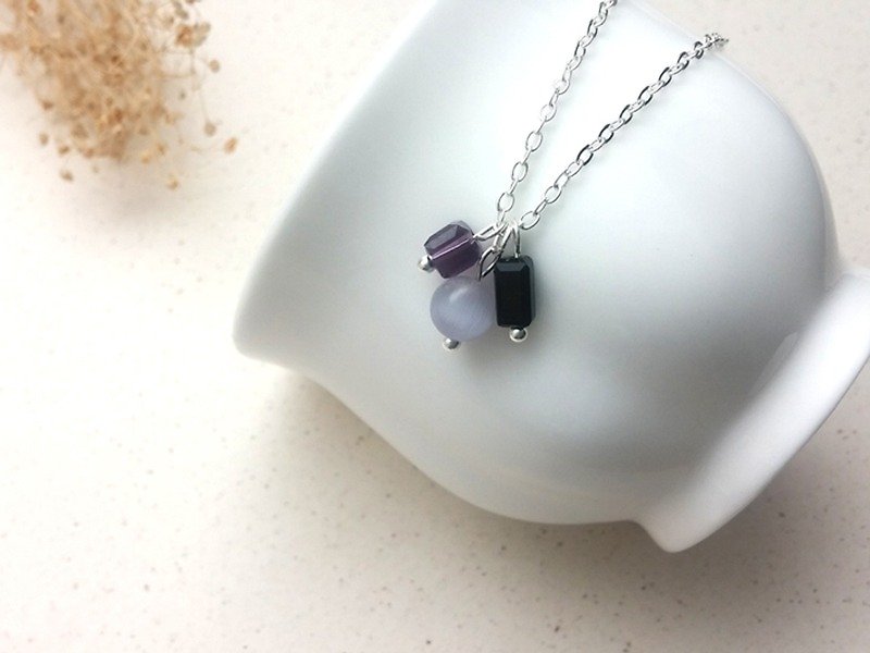 ♥ HY ♥ x necklace handmade crystal Stone glass long. Party. Round purple line - Collar Necklaces - Gemstone Purple
