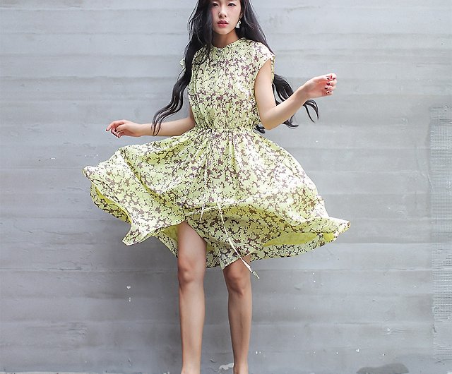 AnneChen Flower Print Women Dress Fashion Cotton Dresses