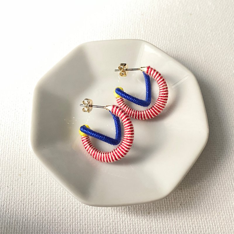 Meiro Earrings [Striped x Navy] - Earrings & Clip-ons - Cotton & Hemp Multicolor