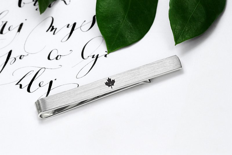 Engraved tie clip, Maple Leaf tie clip silver 925, Custom tie clip for groom - Ties & Tie Clips - Sterling Silver Silver