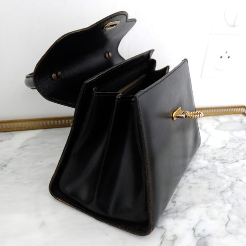 バッグ vintage France Black leather square bag 500x0.jpg