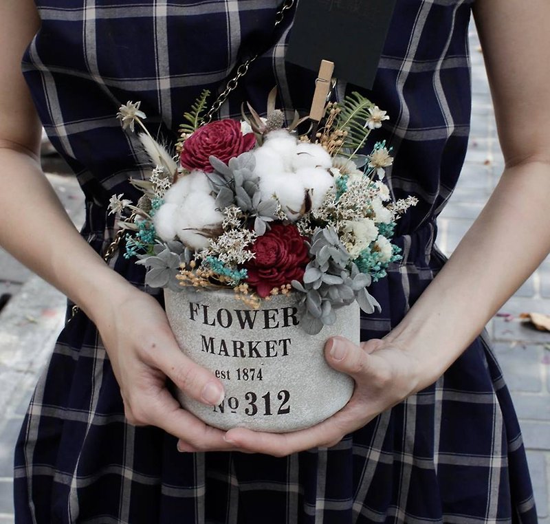 Customized dried flowers for the opening ceremony of potted flowers - ช่อดอกไม้แห้ง - พืช/ดอกไม้ สีเทา
