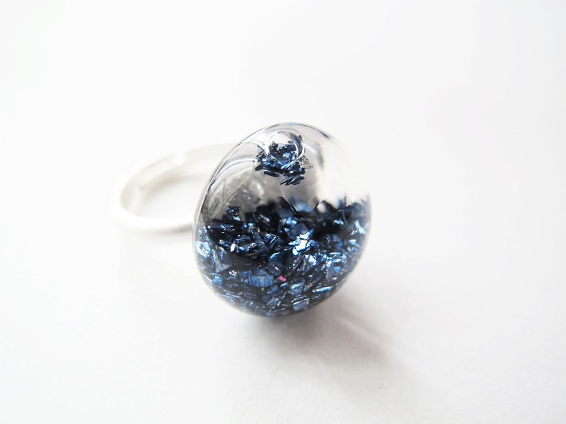 * Rosy Garden * Dark grey rocks chip water inside glass ring - General Rings - Glass Blue