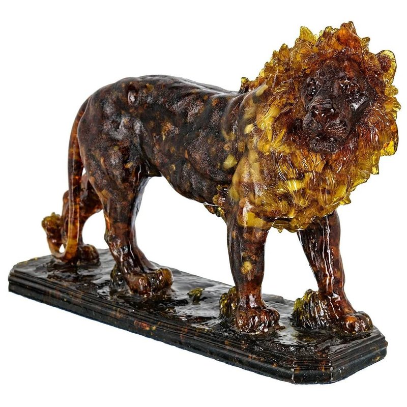 Large amber Statuette Lion,Lion Sculpture Amber,Luxury Home Decor gift - 擺飾/家飾品 - 寶石 咖啡色